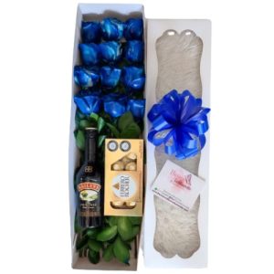 Caja de rosas azules,chocolateFerreros, licor