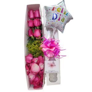 Caja de rosas fuscias- floristeria cali