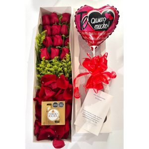 caja de rosas y chcocolates