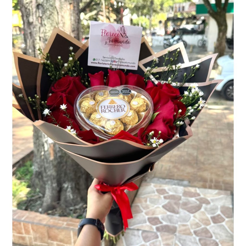 ramo buchon de rosas y chocolates floristeria cali