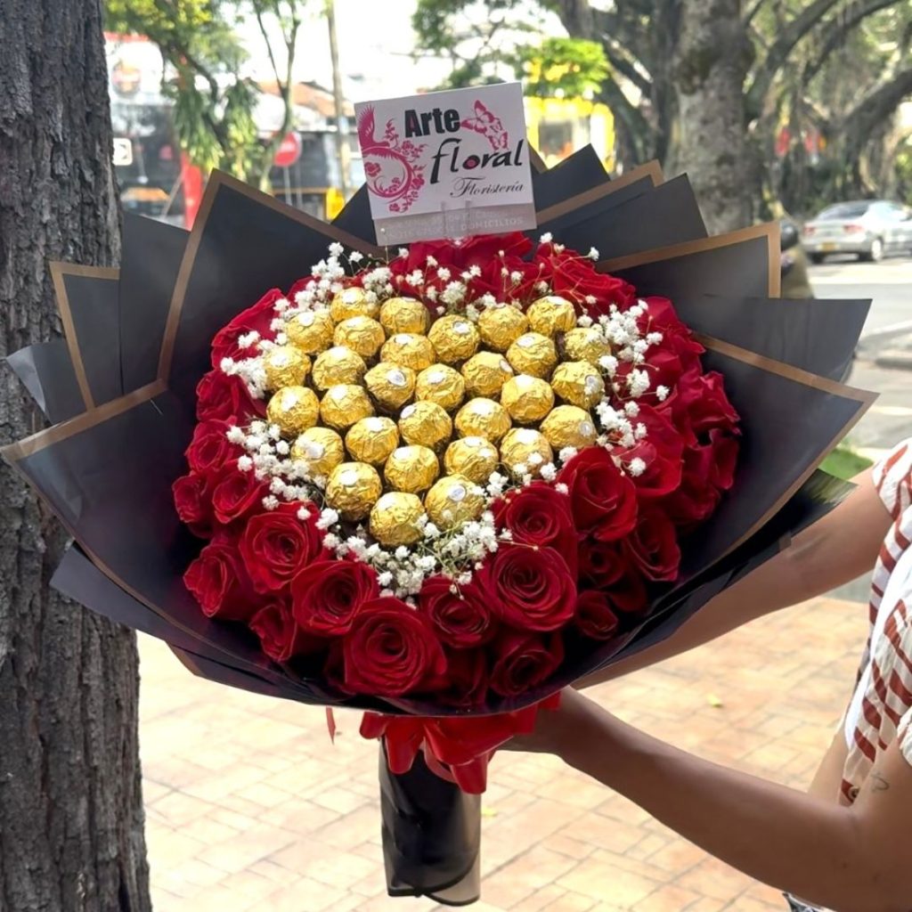 ramo buchon de rosas y chocolates floristerias en cali
