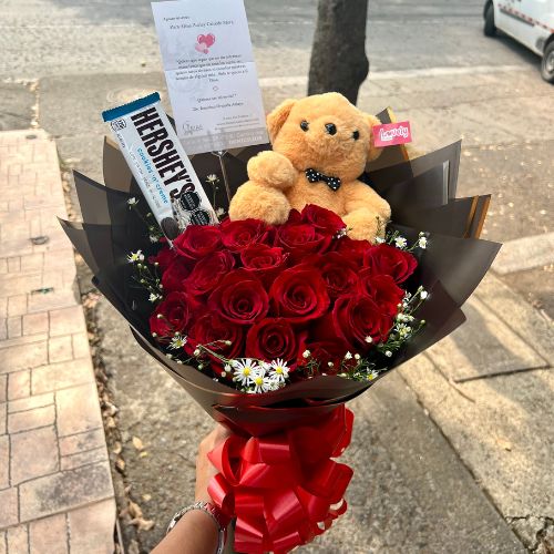 Ramo buchon con peluche-Floristeria cali