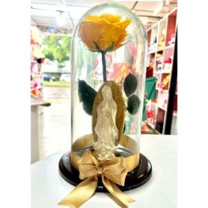 Rosa preservada amarilla con virgen