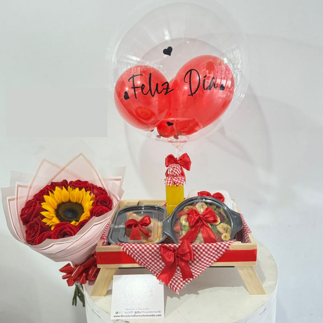 Desayuno sorpresa y ramo buchón- Floristeria en cali