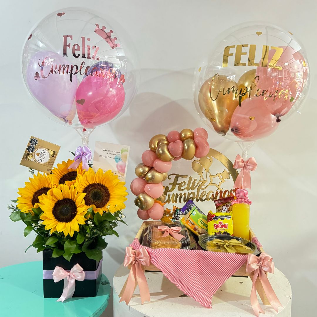 Desayuno sorpresa y ramo de girasoles- Floristeria en cali
