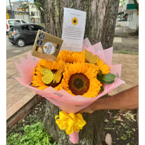 Ramos buchón de girasoles y chocolates - floristeria cali