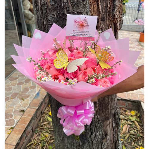 Ramo buchón en rosas rosadas- floristeria en cali