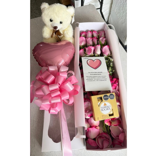 Caja de rosas, peluche y choccolates -Floristeria cali