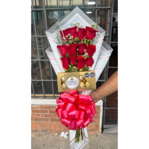 A-Bouquet de rosas y chocolates ferreros -Floristeria cali